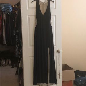 Formal navy dress with nude back and stones